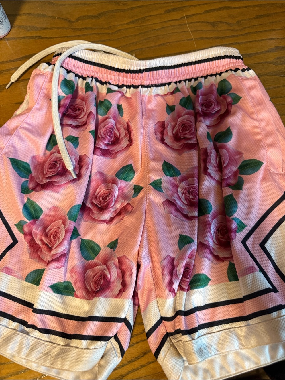 Kids Pink Rose Print Drawstring Shorts
